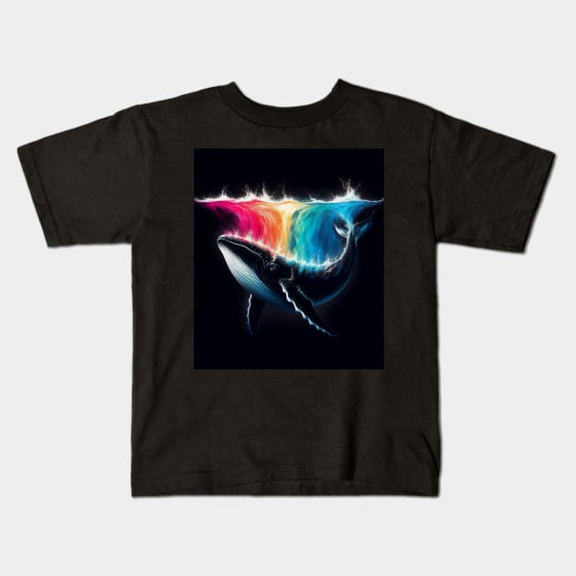 Monochromatic Whale Rainbow Color Splash Kids T-Shirt by TomFrontierArt